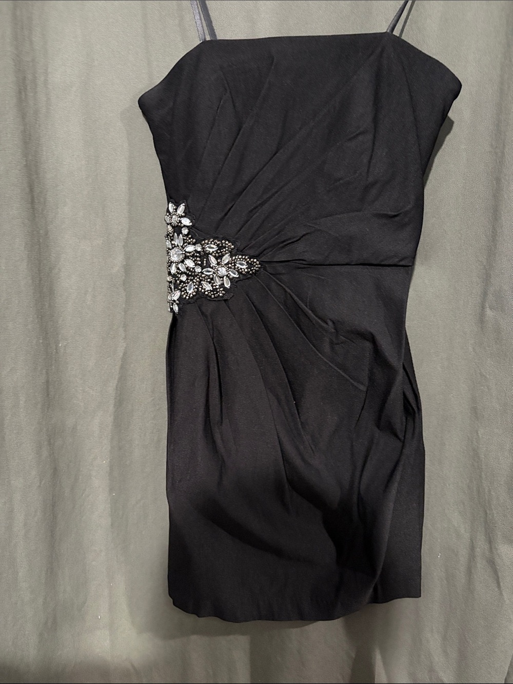 City Triangles Black Strapless Mini Dress with Jeweled Side Accent